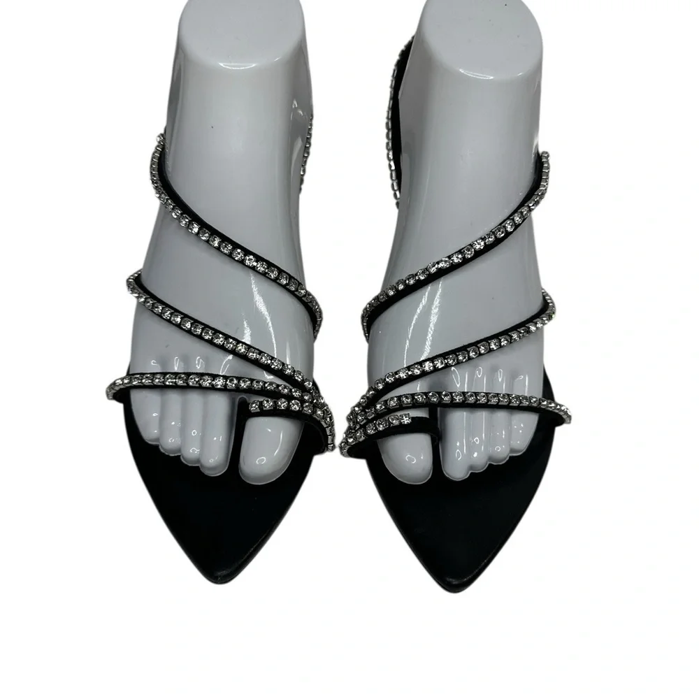 BCBGeneration Ilta Rhinestone Embellished Strap Black Heels Sandals. 7.5
